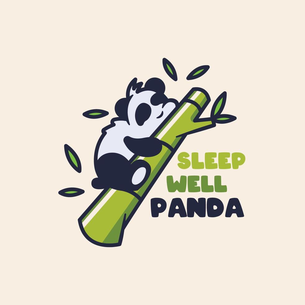 panda fofo dorme com ilustração de árvore de bambu em design plano vetor