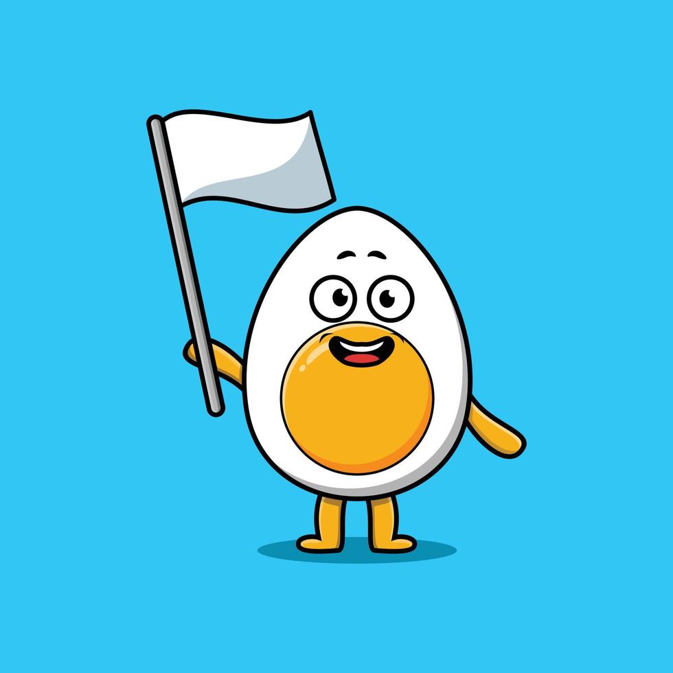 personagem de ovo cozido bonito dos desenhos animados com bandeira branca vetor