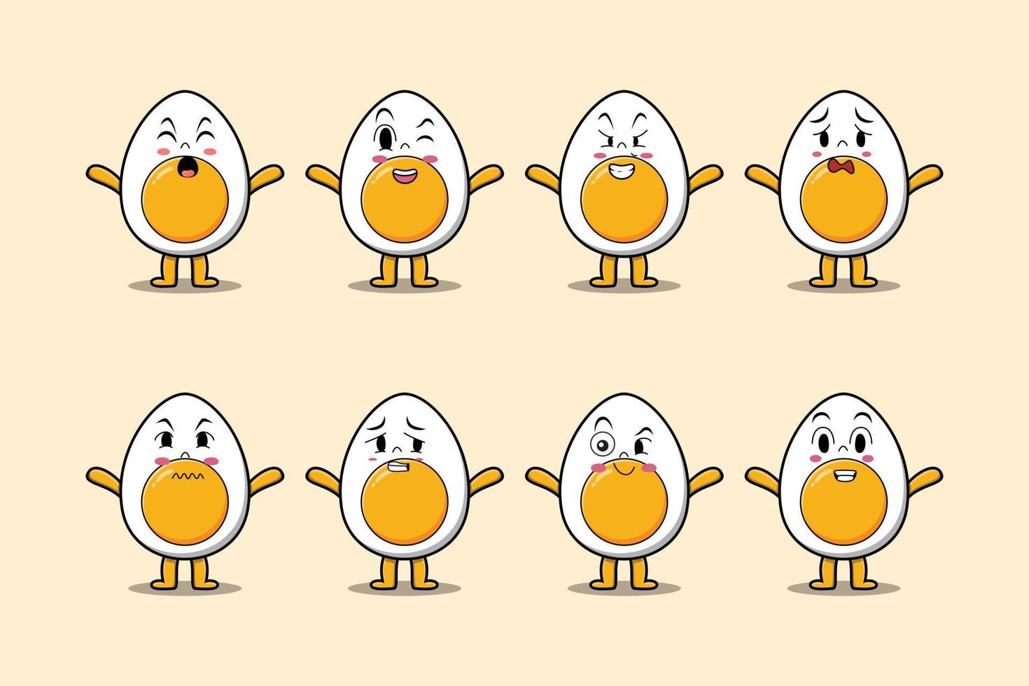 definir expressão diferente de desenho de ovo cozido kawaii vetor