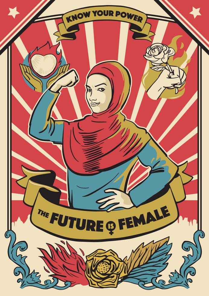 propaganda cartaz feminista vintage, o futuro é estilo clássico feminino vetor