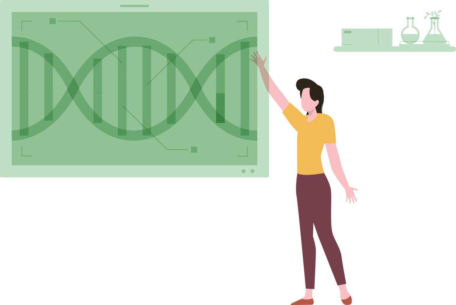 o menino está trabalhando em uma molécula de dna. vetor