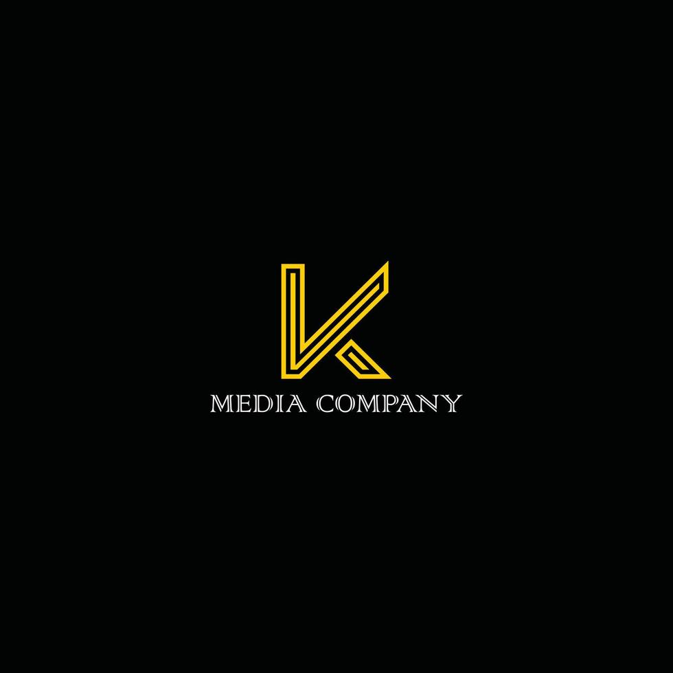 letra inicial abstrata k e v em cor de faixa amarela isolada em fundo preto aplicada para logotipo da empresa de agência de mídia também adequado para a marca com nome inicial kv ou vk vetor
