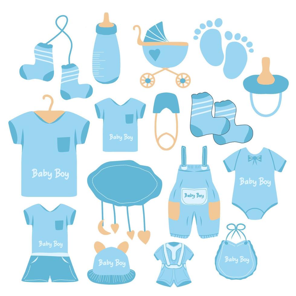 coleção de roupas de bebê azul vetor