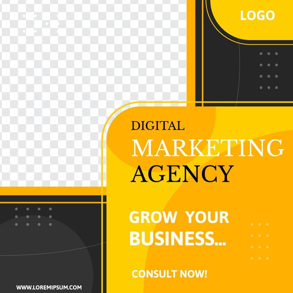 modelo de postagem de mídia social de agência de marketing digital com cor amarela e preta. ilustração vetorial de negócios vetor