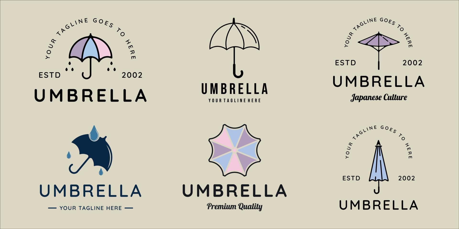 conjunto de logotipo de guarda-chuva moderno linha arte ilustração vetorial modelo ícone design gráfico vetor