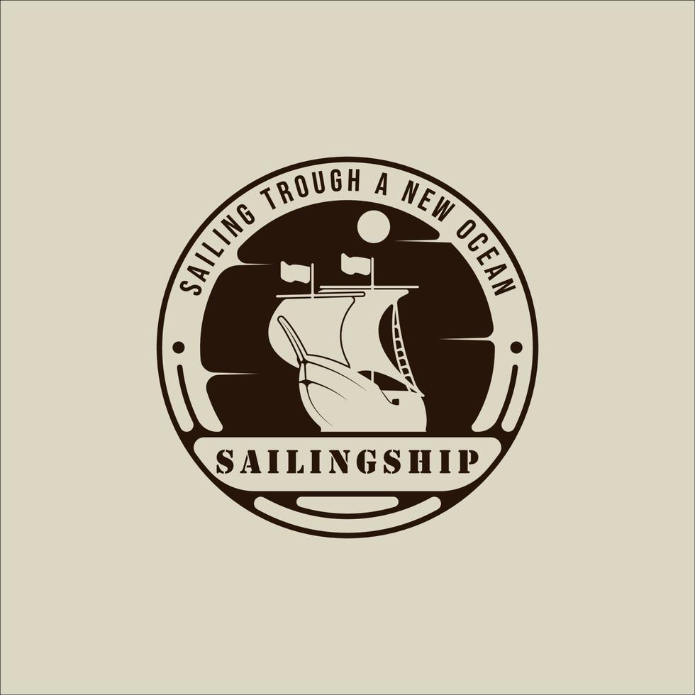 veleiro logotipo ilustração vetorial vintage modelo ícone design gráfico. sinal de barco marinho retrô ou símbolo para negócios de viagens de conceito de camiseta impressa com distintivo de círculo e tipografia vetor