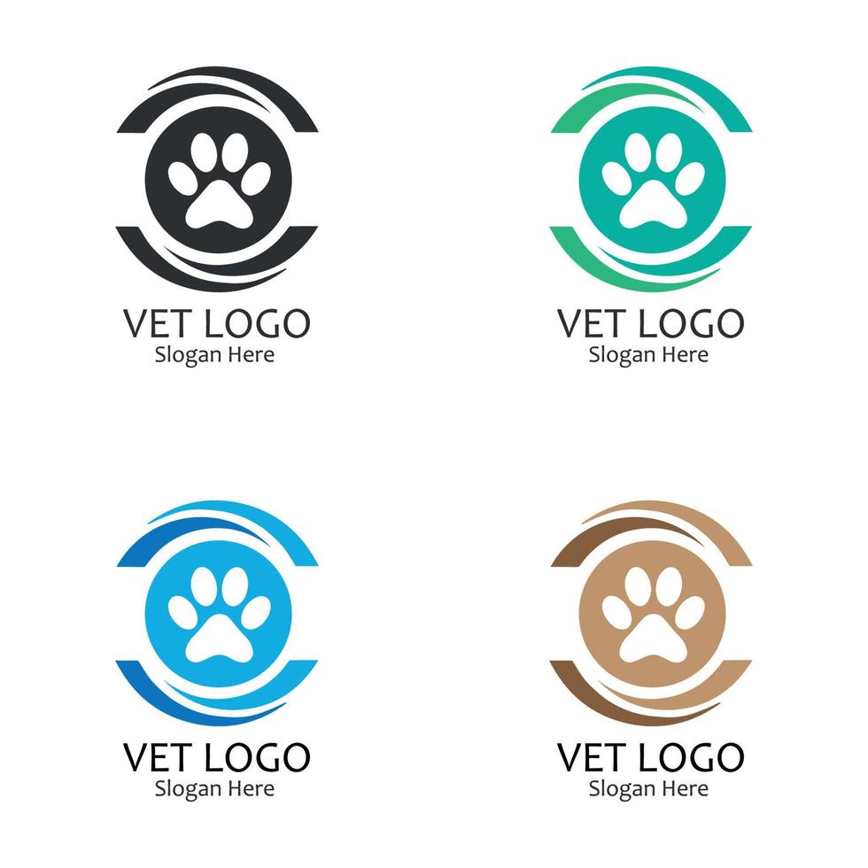 conjunto de logotipos veterinários com design de pegada de cachorro vetor