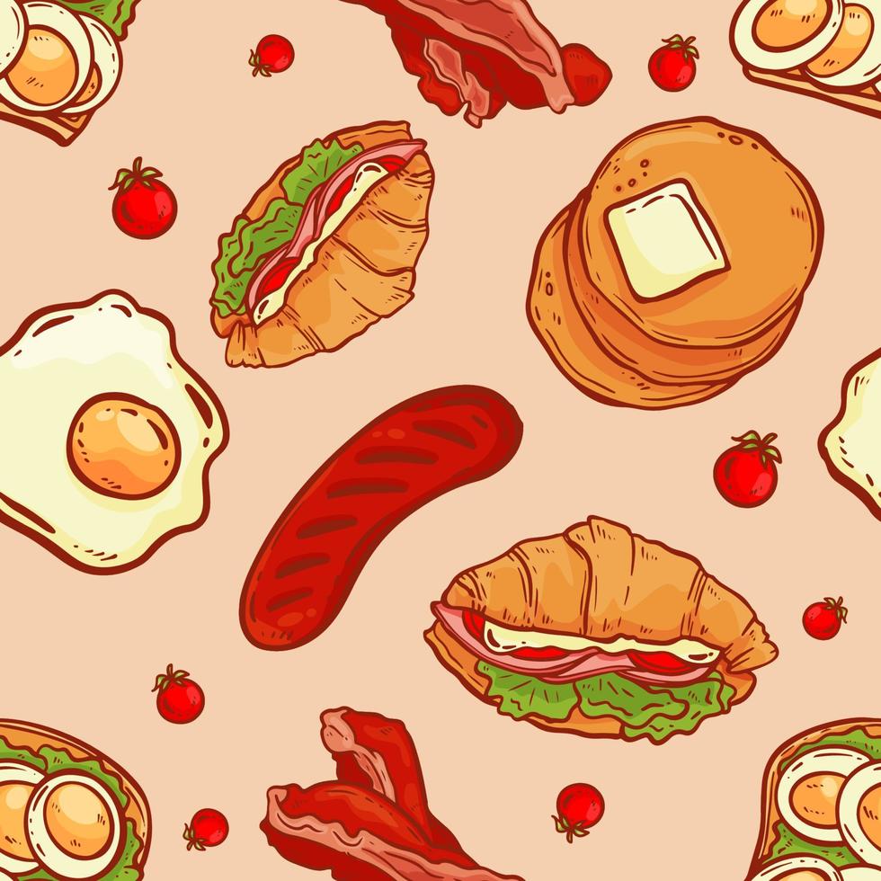 doodle padrão perfeito de café da manhã vetor