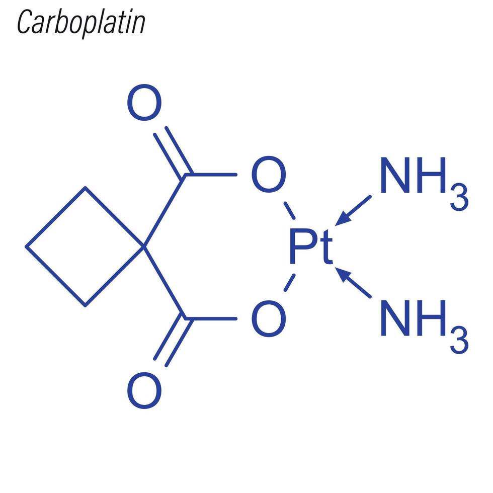 fórmula esquelética vetorial da carboplatina. molécula química da droga. vetor