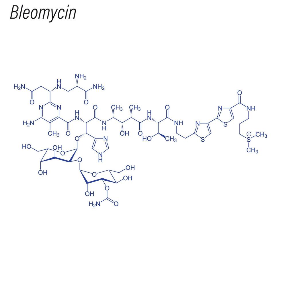 fórmula esquelética vetorial da bleomicina. molécula química da droga. vetor