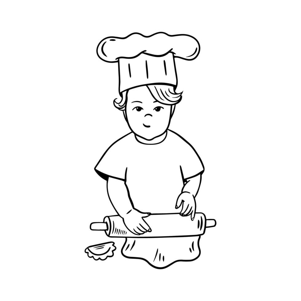 pequeno chef de bebê. ilustração em vetor de cozinhar criança em fundo branco.