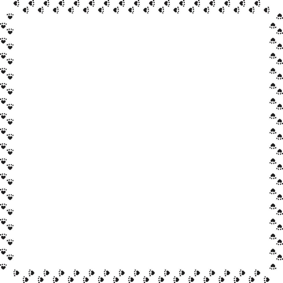moldura quadrada de pegadas de gato preto. quadro isolado no fundo branco para seu projeto. vetor