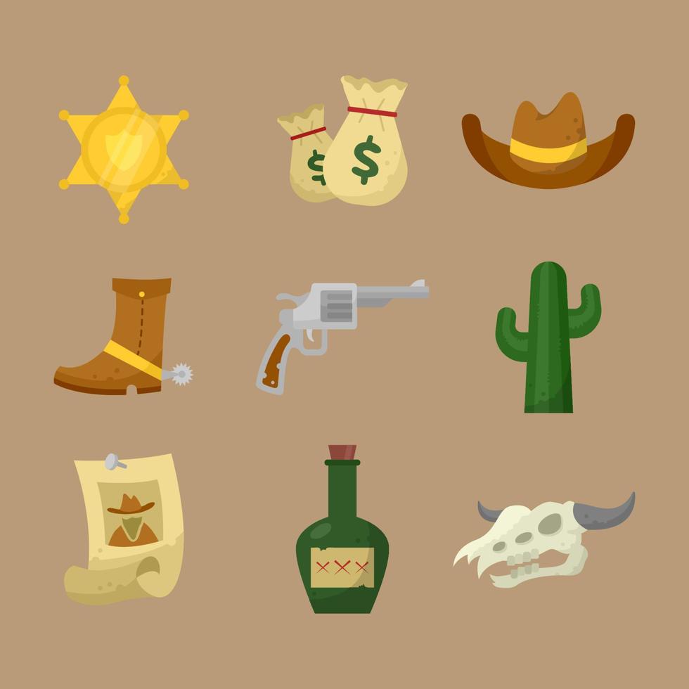 conjunto de ícones de cowboy do oeste selvagem vetor