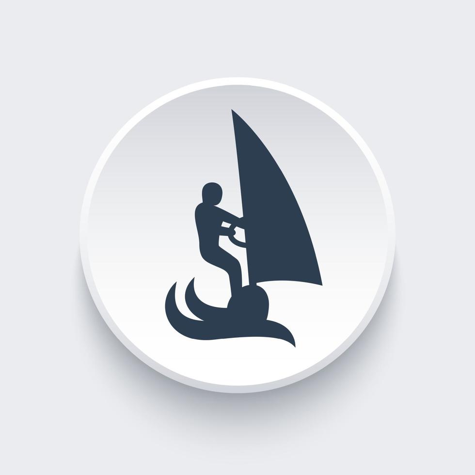 ícone de windsurf, sinal de vetor de windsurf, homem na prancha de surf com vela, ilustração vetorial