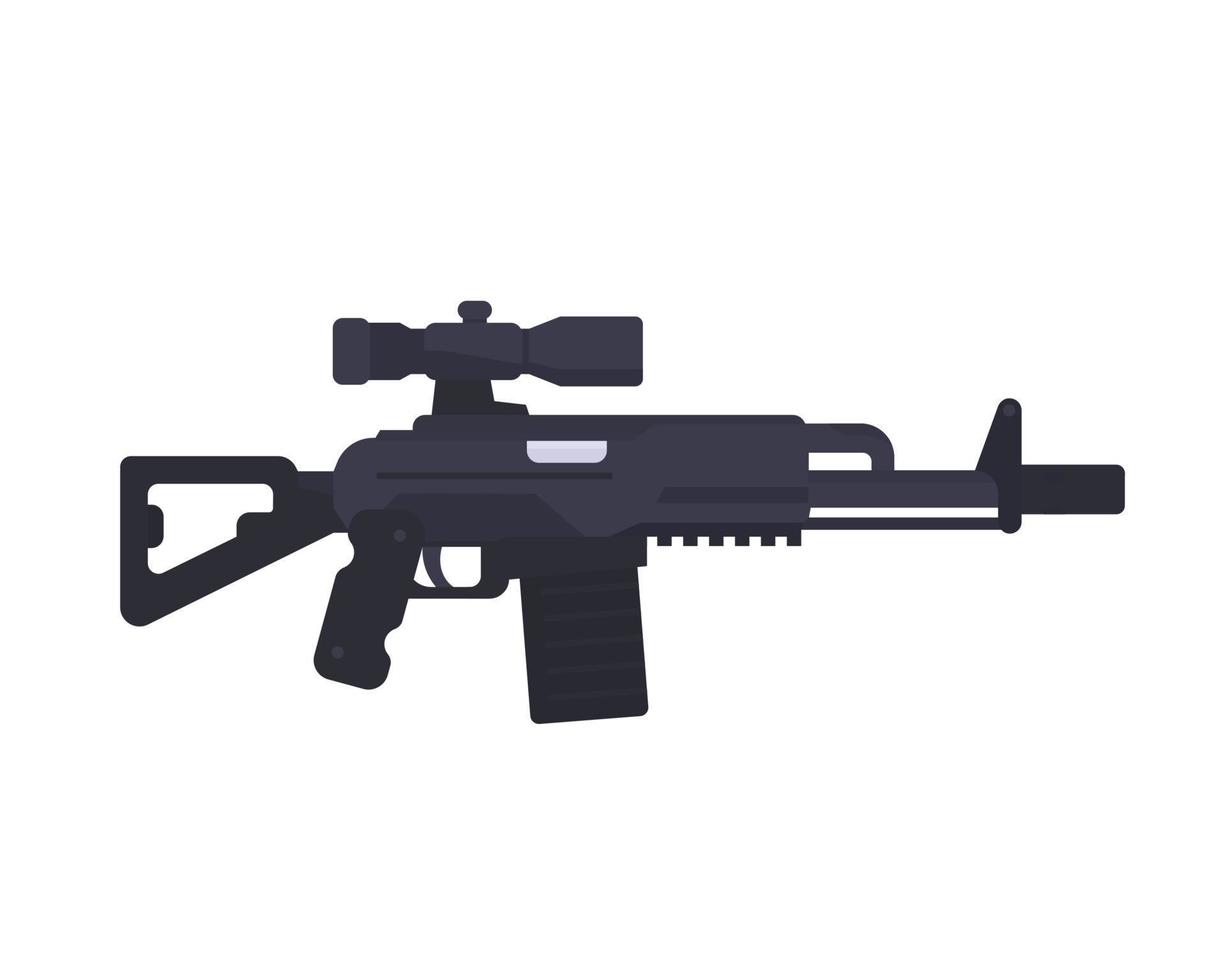 rifle de assalto, arma, arma de fogo com mira óptica em estilo simples vetor