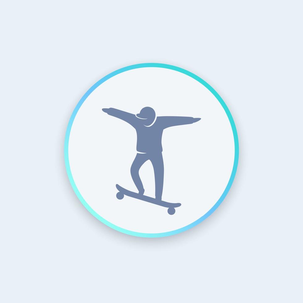ícone de skate, menino no sinal redondo de vetor de skate, elemento de logotipo, ilustração vetorial