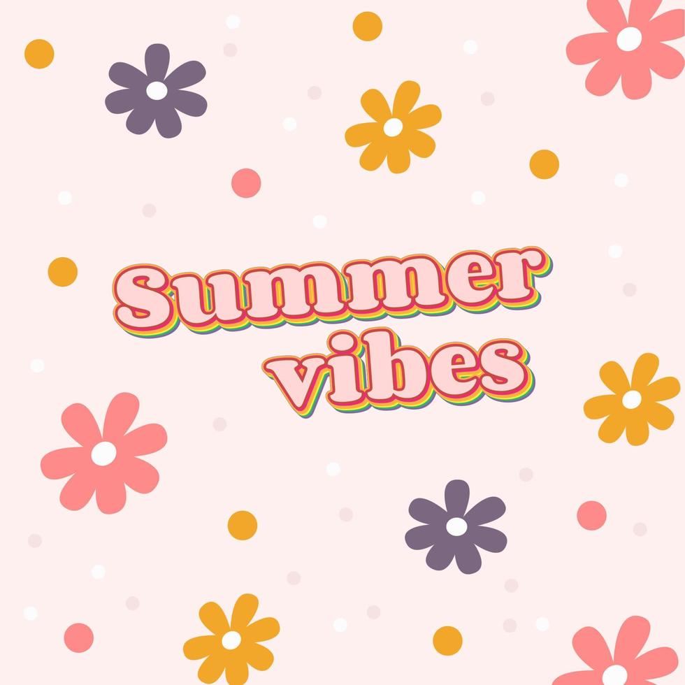 design redondo de banner de tipografia de vibrações de verão em moldura de flor, ilustração vetorial vetor
