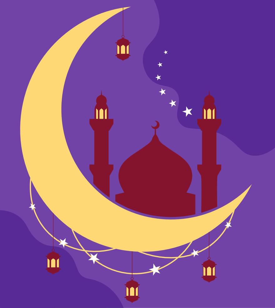 mesquita e lua ramadã ilustração vetorial em estilo simples vetor