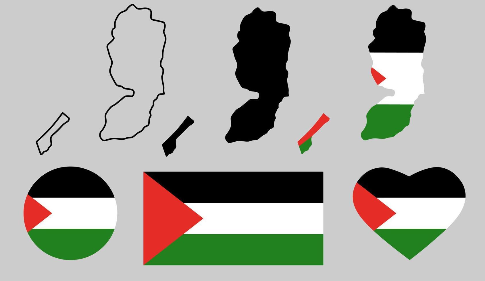 conjunto de ícones de bandeira do mapa da palestina vetor