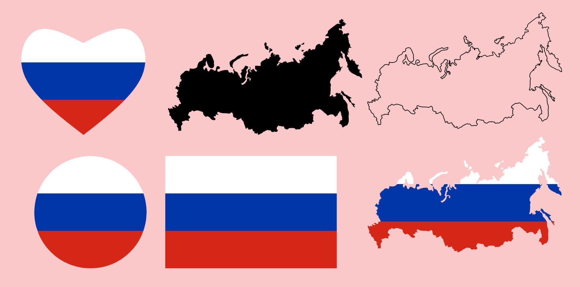 conjunto de ícones de bandeira do mapa da rússia vetor