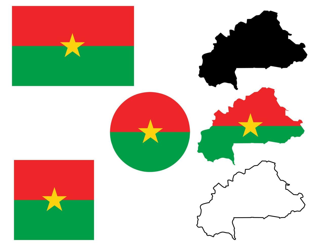 conjunto de ícones de bandeira do mapa burkina faso vetor