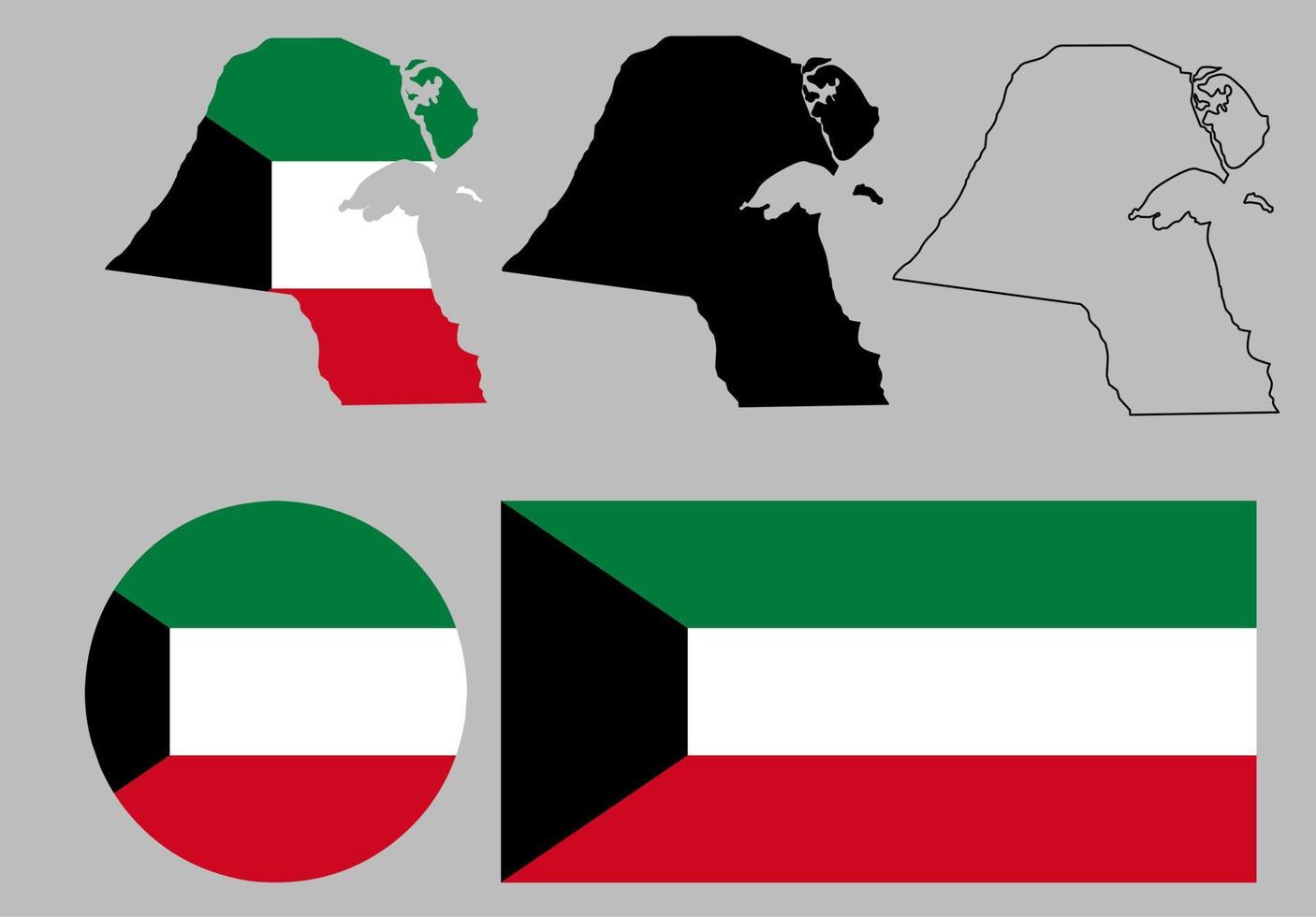 conjunto de ícones de bandeira do mapa do kuwait vetor