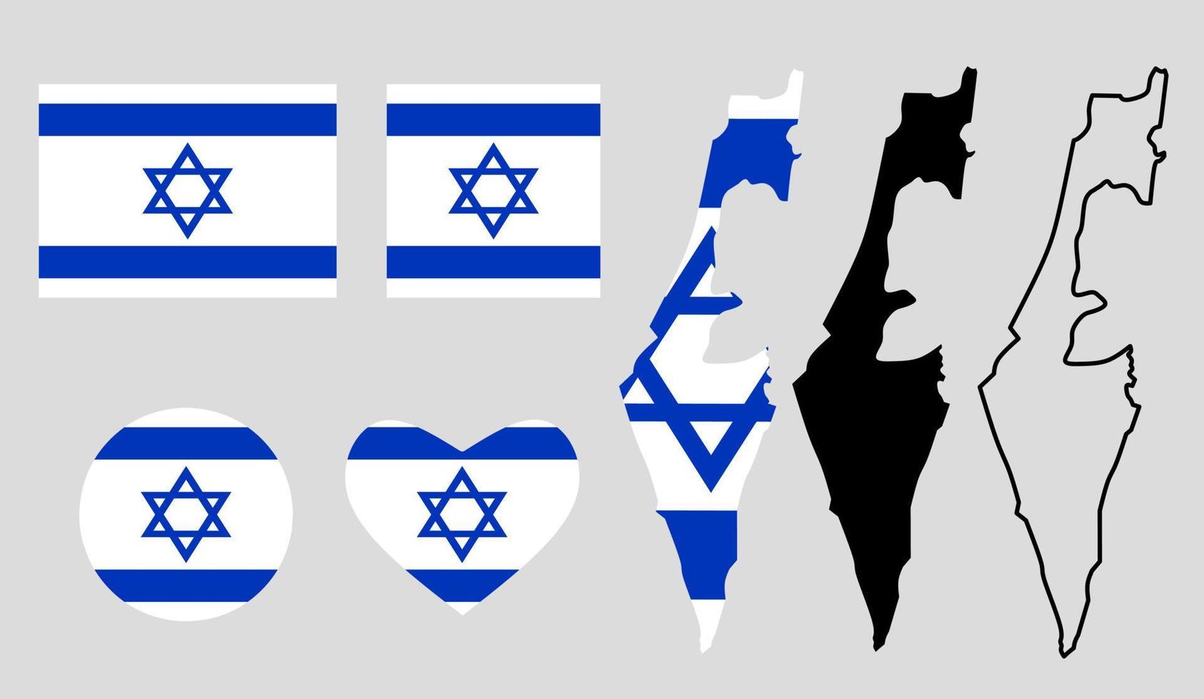 conjunto de ícones de bandeira do mapa de israel vetor