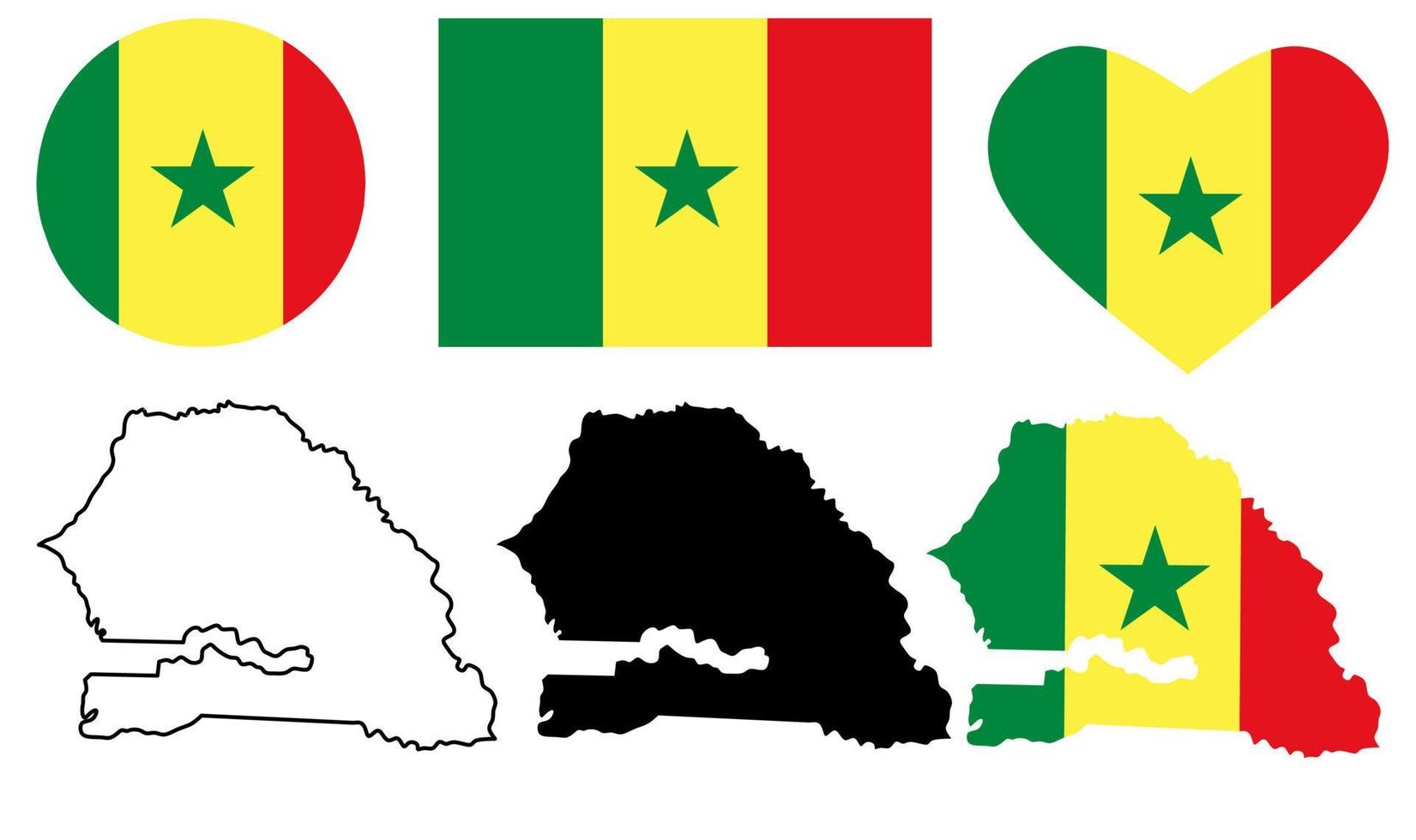 ícone de bandeira do mapa da república do senegal em fundo branco vetor