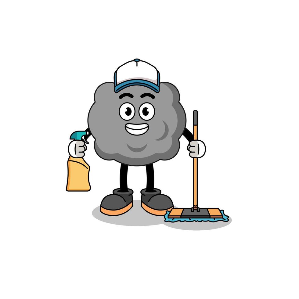 personagem mascote da nuvem escura como serviços de limpeza vetor
