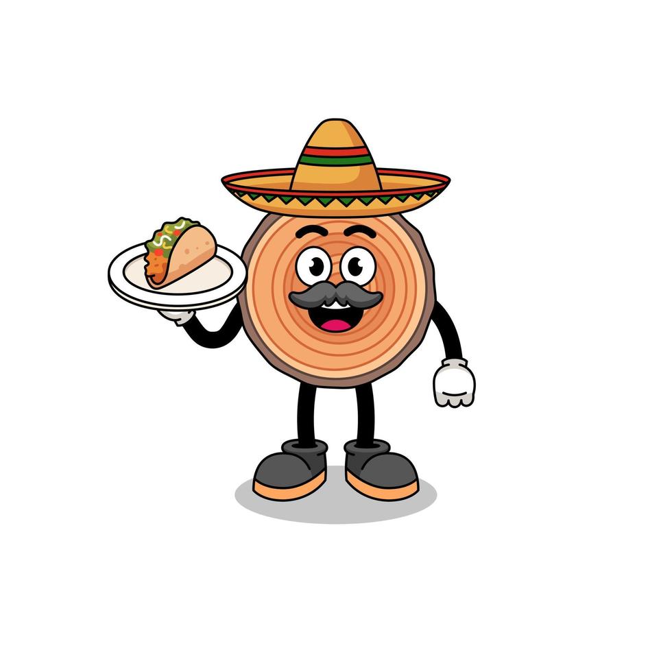 desenho de personagem de tronco de madeira como chef mexicano vetor