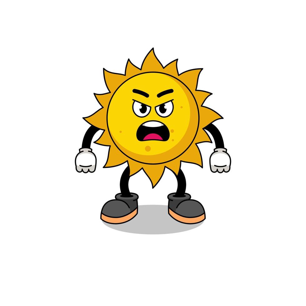ilustração de desenhos animados de sol com expressão de raiva vetor