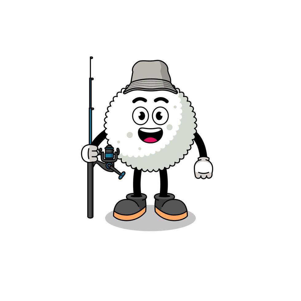 ilustração de mascote de pescador de bola de arroz vetor