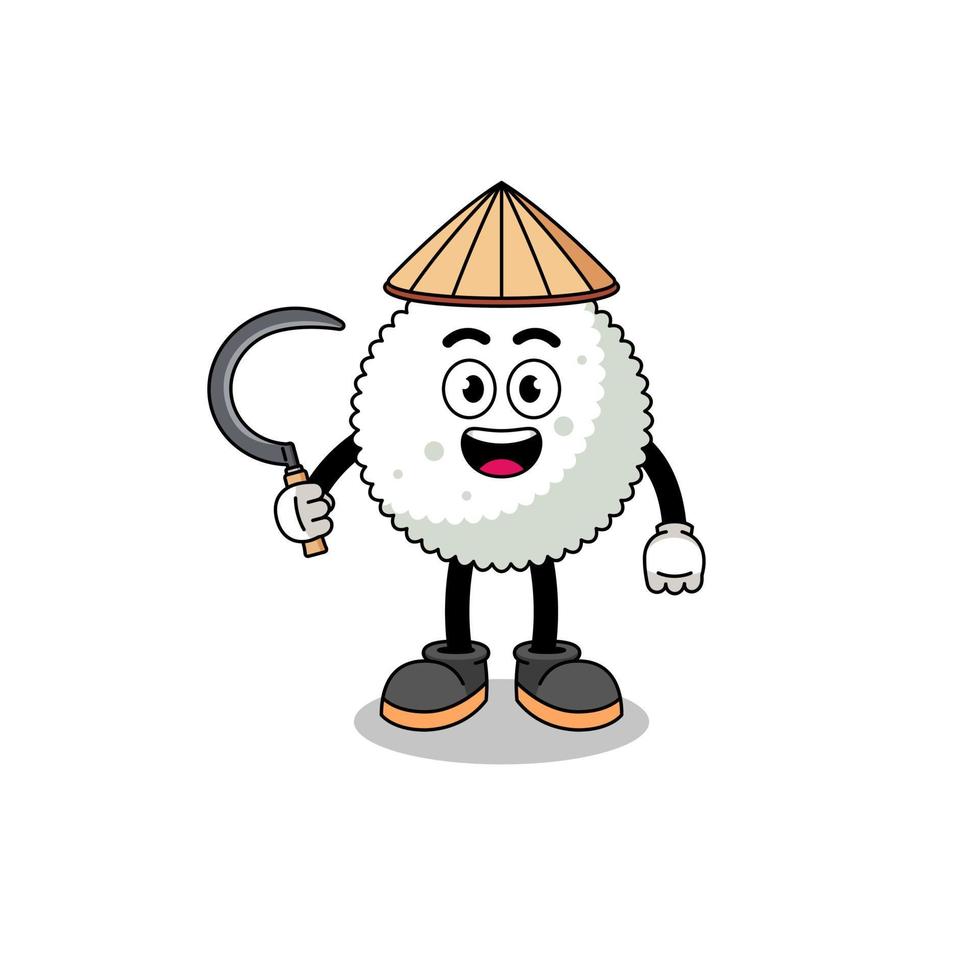 ilustração de bolinho de arroz como agricultor asiático vetor