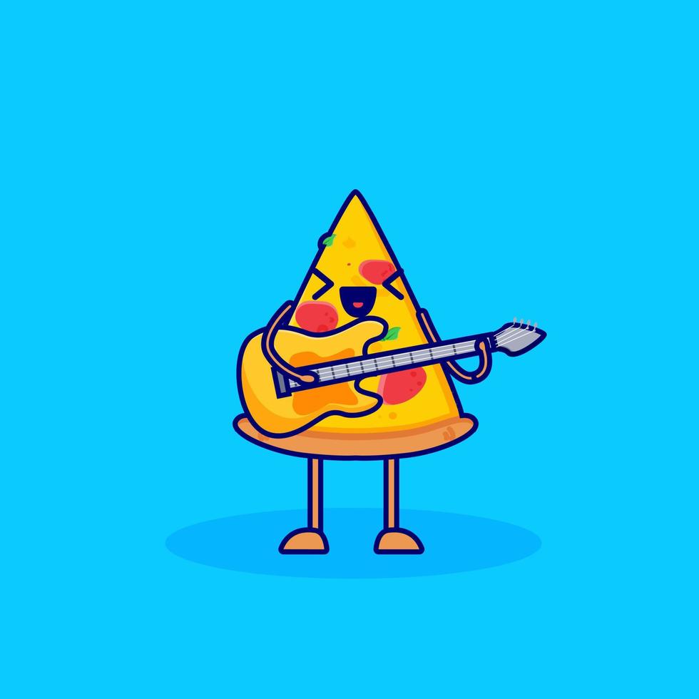 personagem de desenho animado de pizza fofa com guitarra vetor