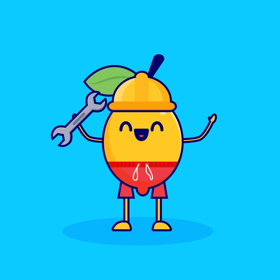 personagem de desenho animado de limão carregando ferramentas vetor