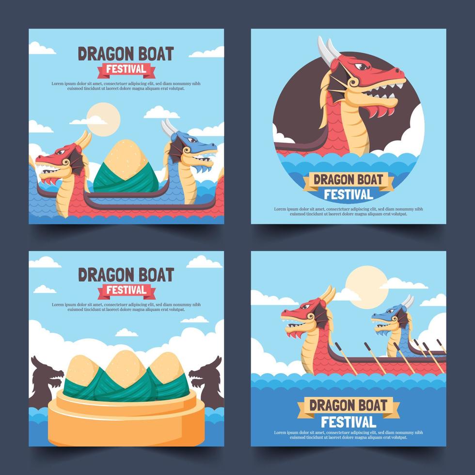 coleção de postagens de mídia social do festival do barco dragão vetor
