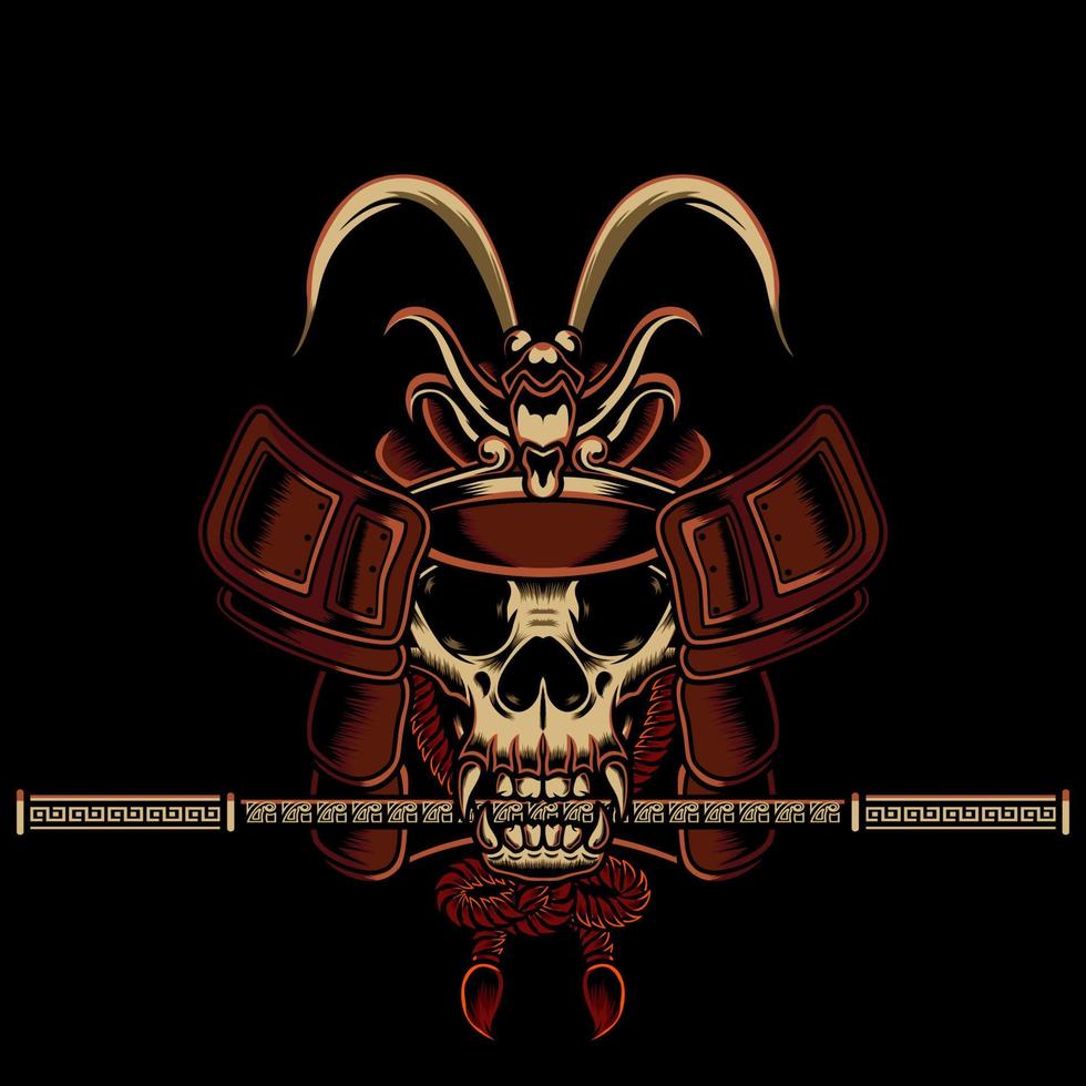 ilustração de crânio de macaco e capacete de samurai vetor