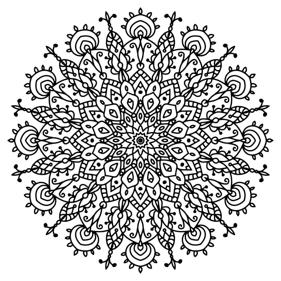padrão circular em forma de mandala para henna, tatuagem, decoração. belo relaxamento ornamento preto e branco. vetor
