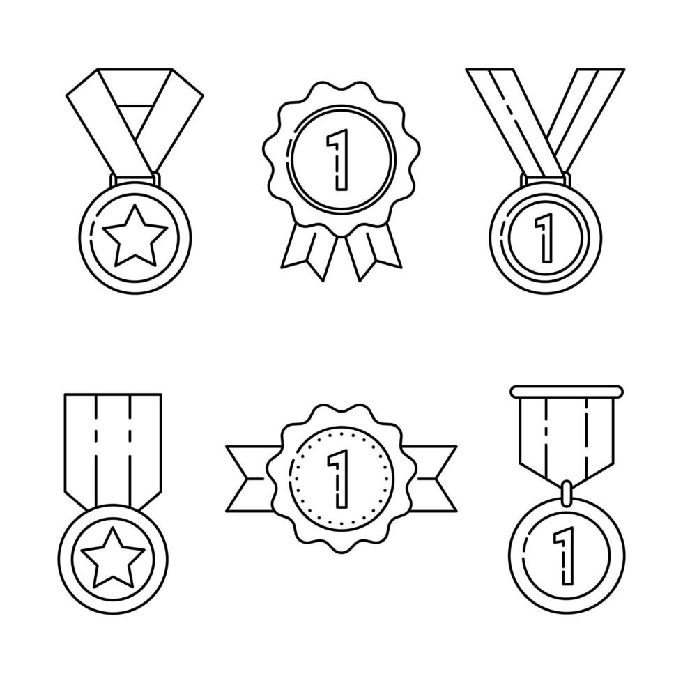 ilustração vetorial delineada da coleção de medalhas. adequado para o elemento de design do prêmio, conquista do vencedor e o melhor rótulo de crachá. vetor