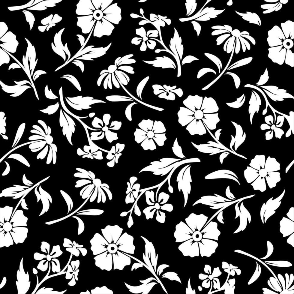 padrão vintage sem costura vetor floral papel de parede ilustração de fundo branco flor preta