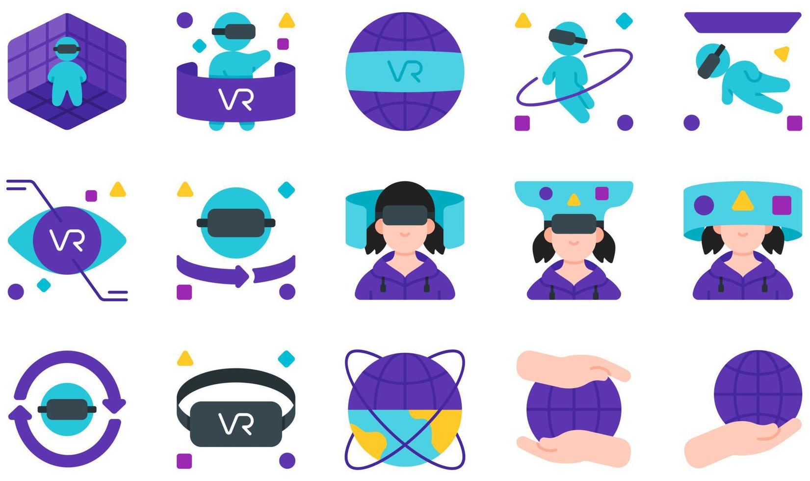 conjunto de ícones vetoriais relacionados ao metaverso. contém ícones como espaço, realidade virtual, espaço virtual, visão, vr, óculos vr e muito mais. vetor