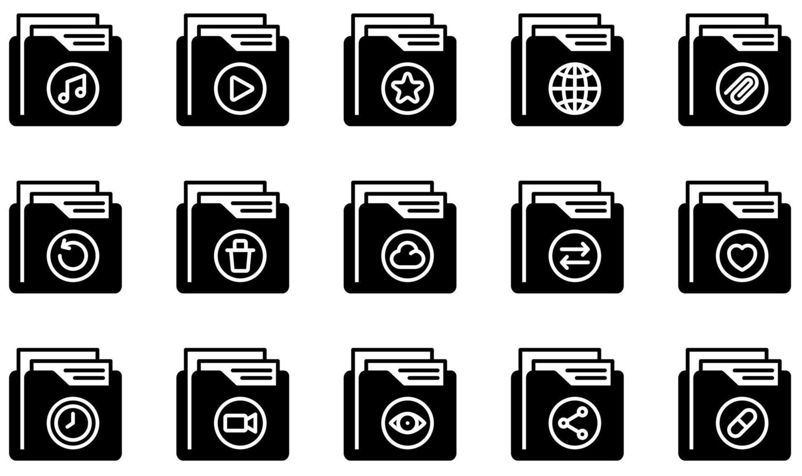 conjunto de ícones vetoriais relacionados a pastas. contém ícones como pasta, arquivo, documento, armazenamento, dados, arquivo e muito mais. vetor