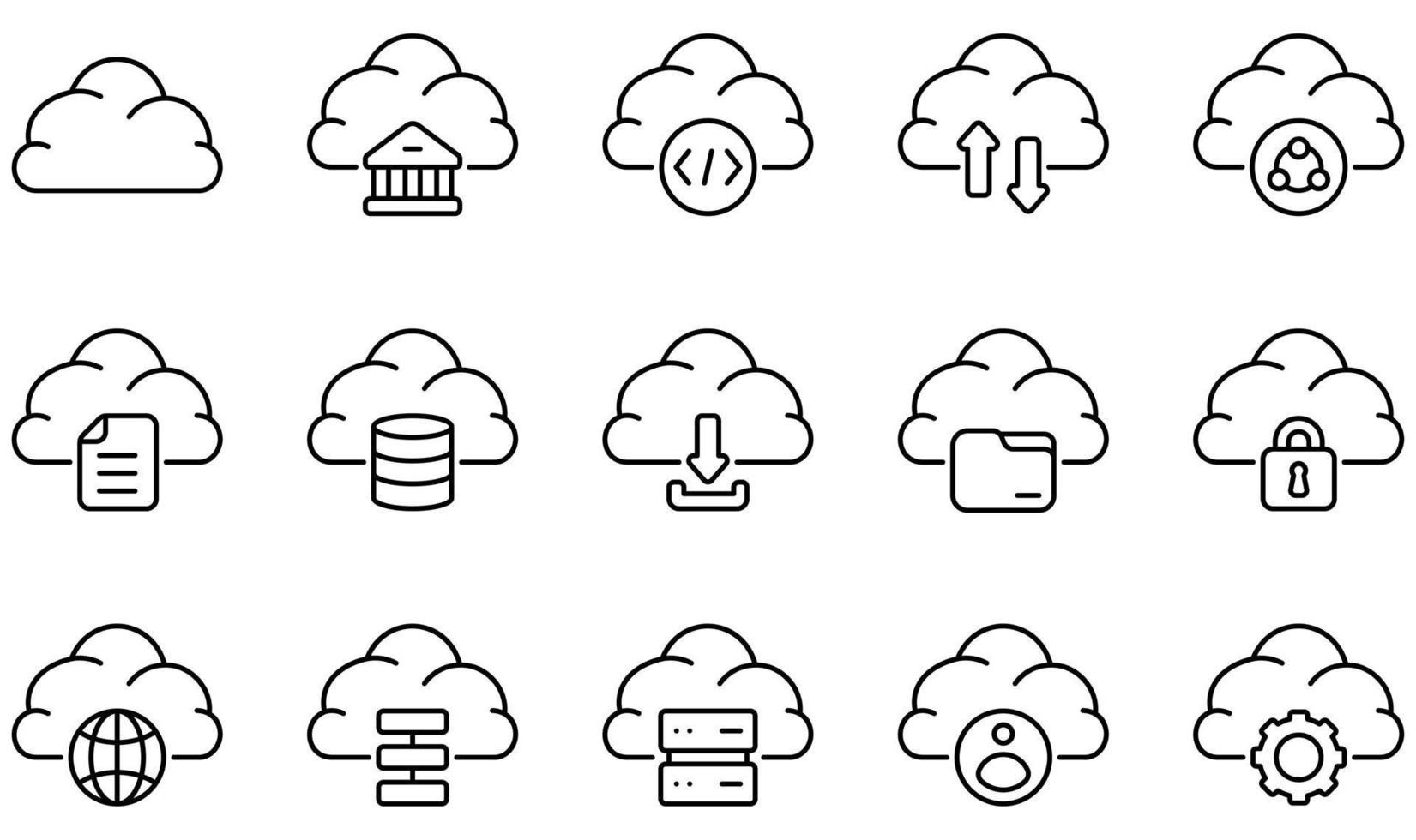 conjunto de ícones vetoriais relacionados à tecnologia de nuvem. contém ícones como nuvem, banco, codificação, computação em nuvem, dados, banco de dados e muito mais. vetor