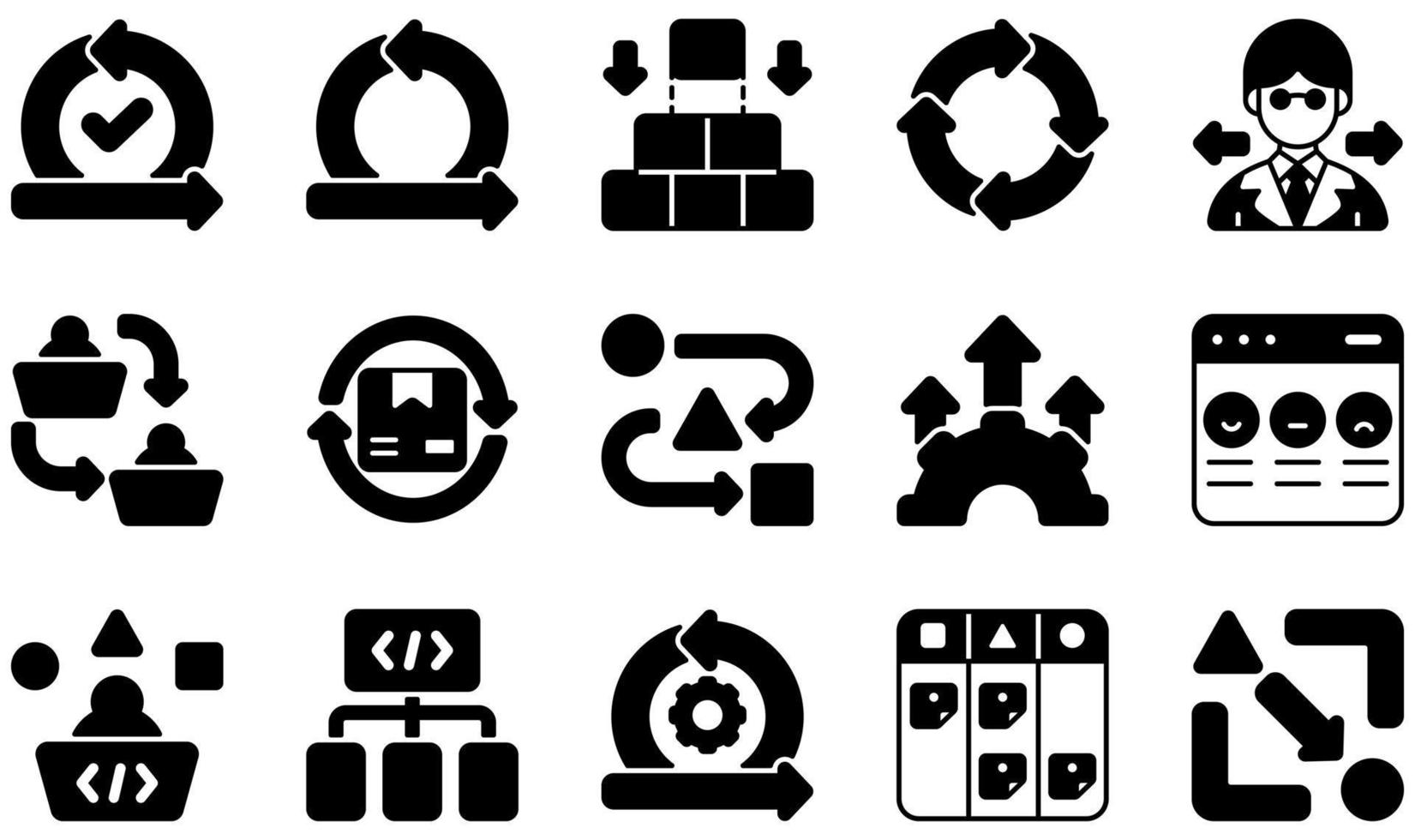 conjunto de ícones vetoriais relacionados ao ágil. contém ícones como aceitação, ágil, contínuo, tomada de decisão, entrega, desenvolvimento e muito mais. vetor