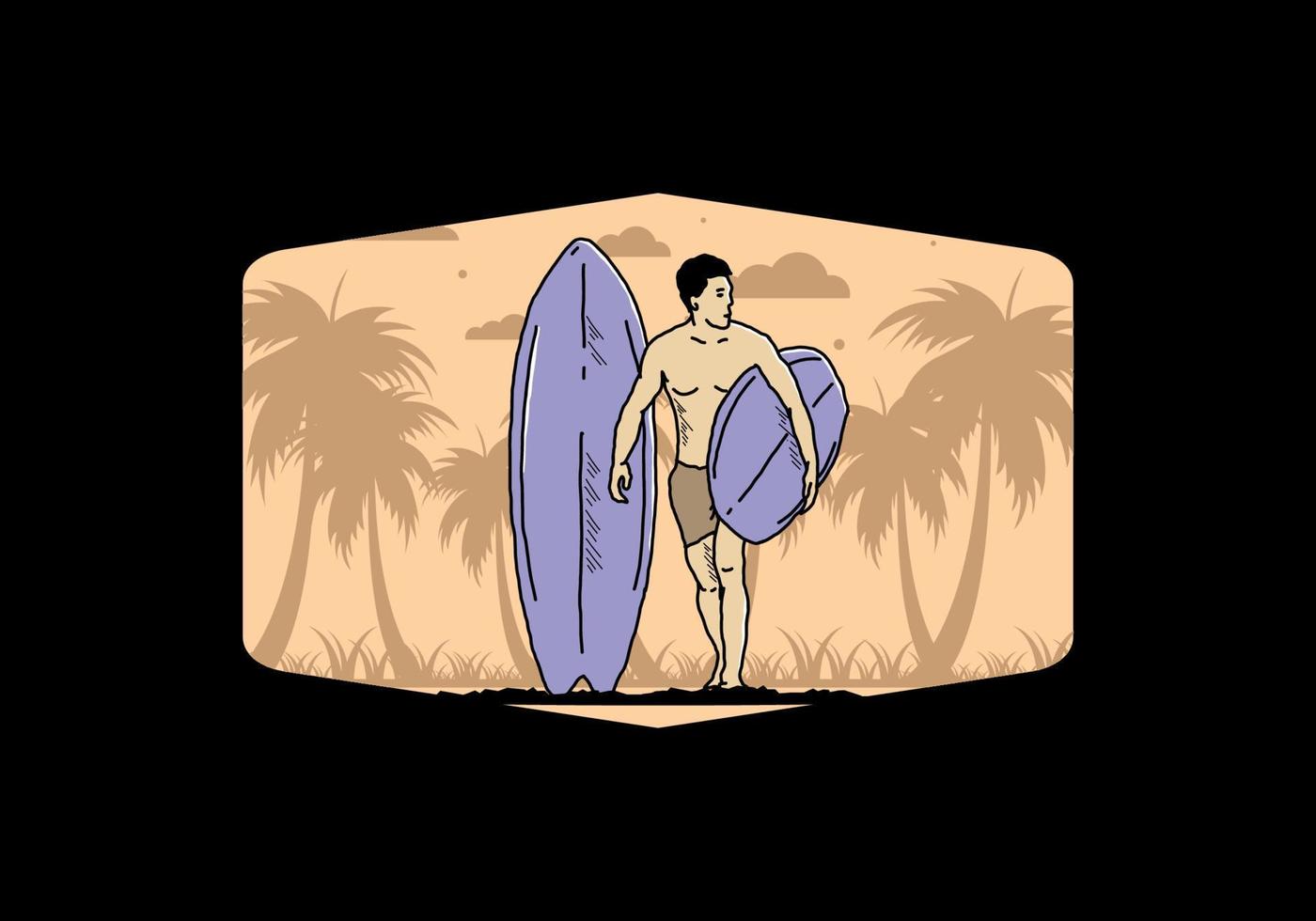 o homem sem camisa segurando a ilustração de prancha de surf vetor