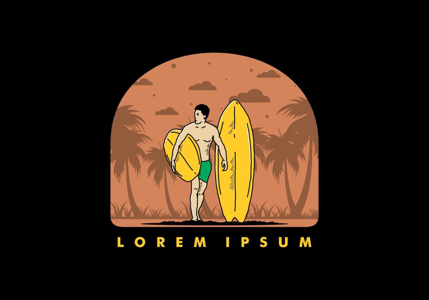 o homem sem camisa segurando a ilustração de prancha de surf vetor