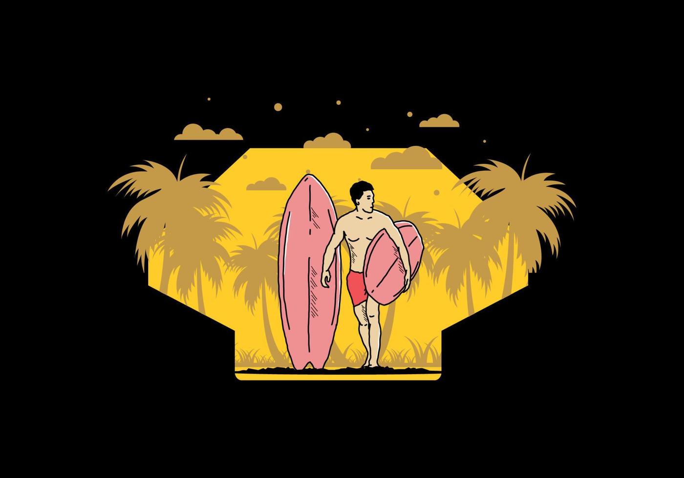 o homem sem camisa segurando a ilustração de prancha de surf vetor