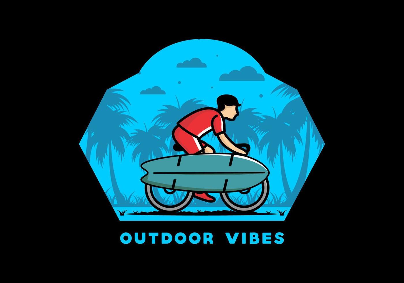 andar de bicicleta com uma ilustração de prancha de surf vetor