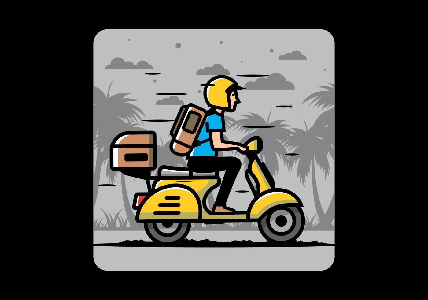 homem sai de férias andando ilustração de scooter vetor