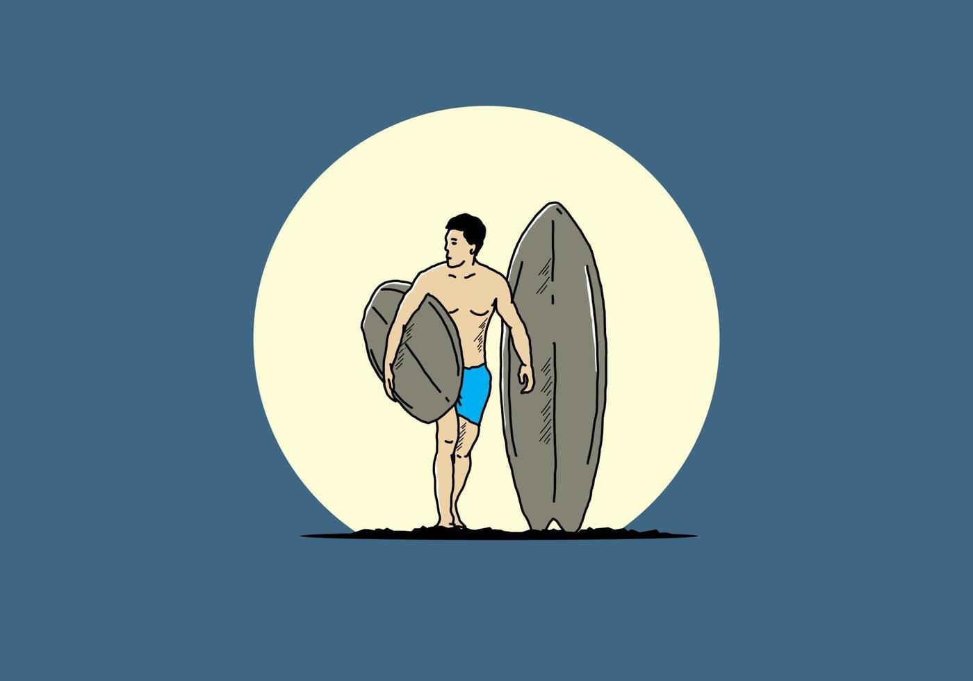 o homem sem camisa segurando a ilustração de prancha de surf vetor